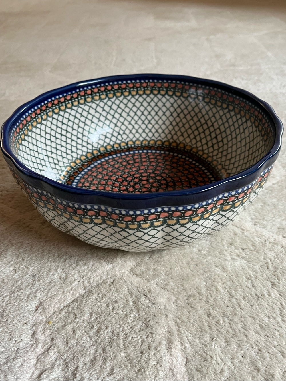 Polish Pottery Fluted Bowl 11" Orange Tranquility UNIKAT
